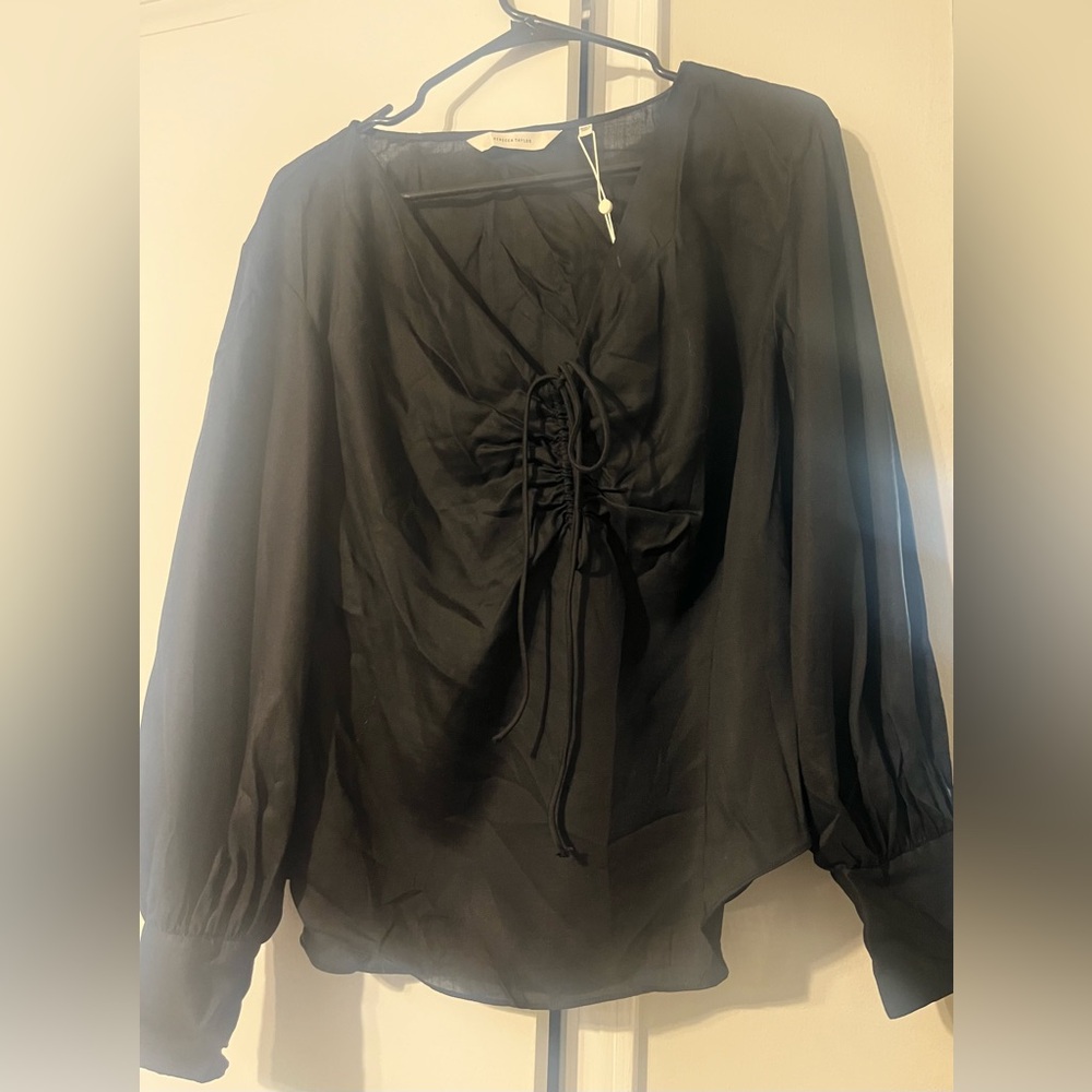 Rebecca Taylor Black Ruched Front Blouse